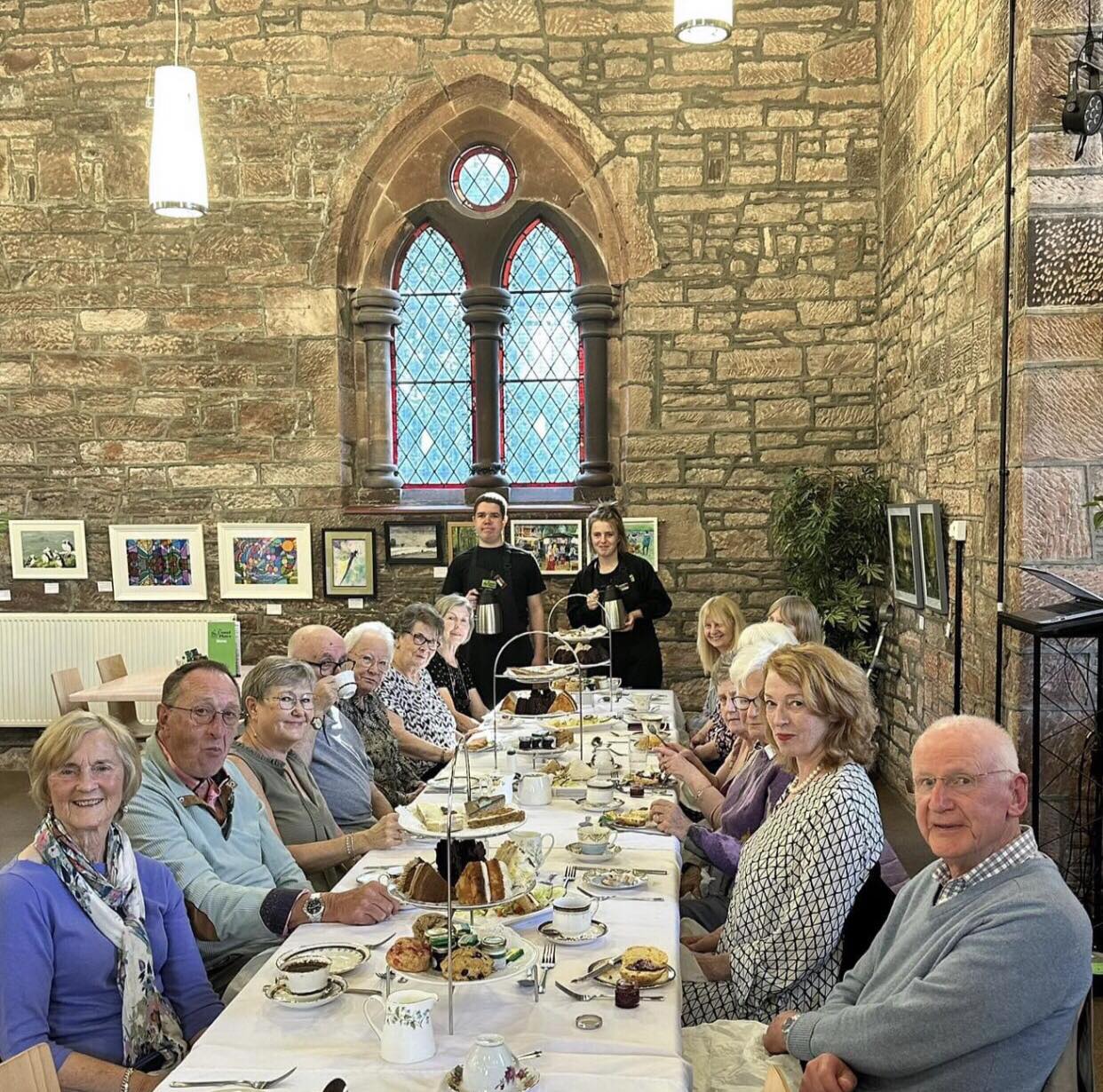 Church interior with beautiful stained glass